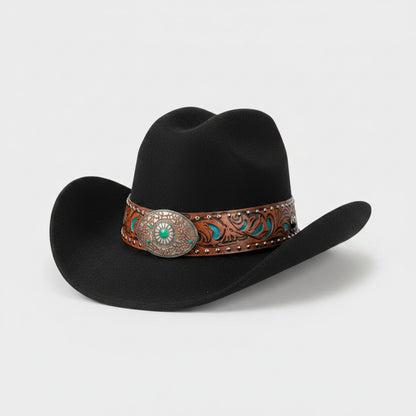 CHAPEAUX de cow-boy style western chic 902 et bohème avec bandeau brodé floral, médaillon central travaillé et finitions premium. l&