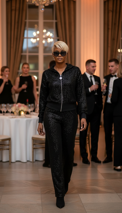 9368 TATU ensemble jogging tout en sequins discret pantalon et veste haute qualité les sequin bouge pas au lavage