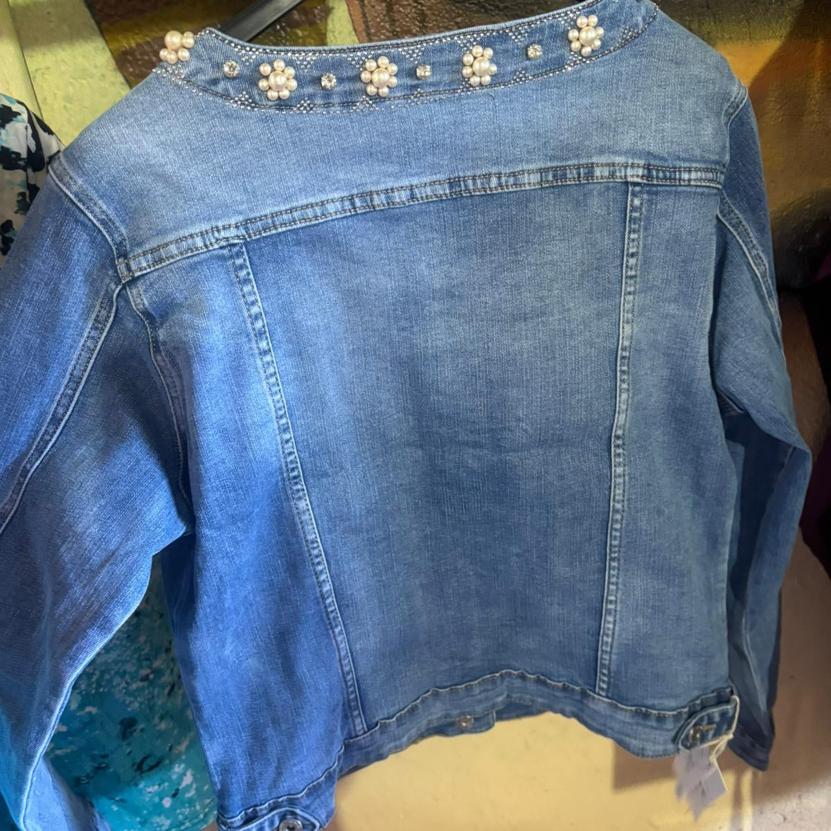 VESTE en jeans 1865 stretch orné de perles et strass : l&