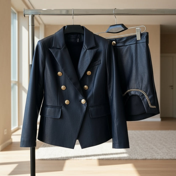 2738 Veste blazer similicuir 100% polyester