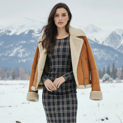 Robe tartan 11154 – robe femme à carreaux écossais bleu marine beige et rouge, manches longues, taille cintrée et jupe légèrement évasée, style élégant pour l&