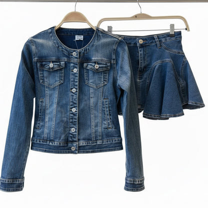 VESTE JEANS :2861 denim premium bleu délavé ,blouson cintré col rond chic sans revers,veste en coton souple &amp; résistant avec poches poitrine,look casual tendance printemps-été enfant
