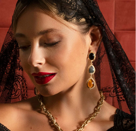 precomande 10 JOUR NIIKI 1418 MESSINA BOUCLES D OREILLES OR/LAITON (LABRADORITE ONYX RÉSINE)