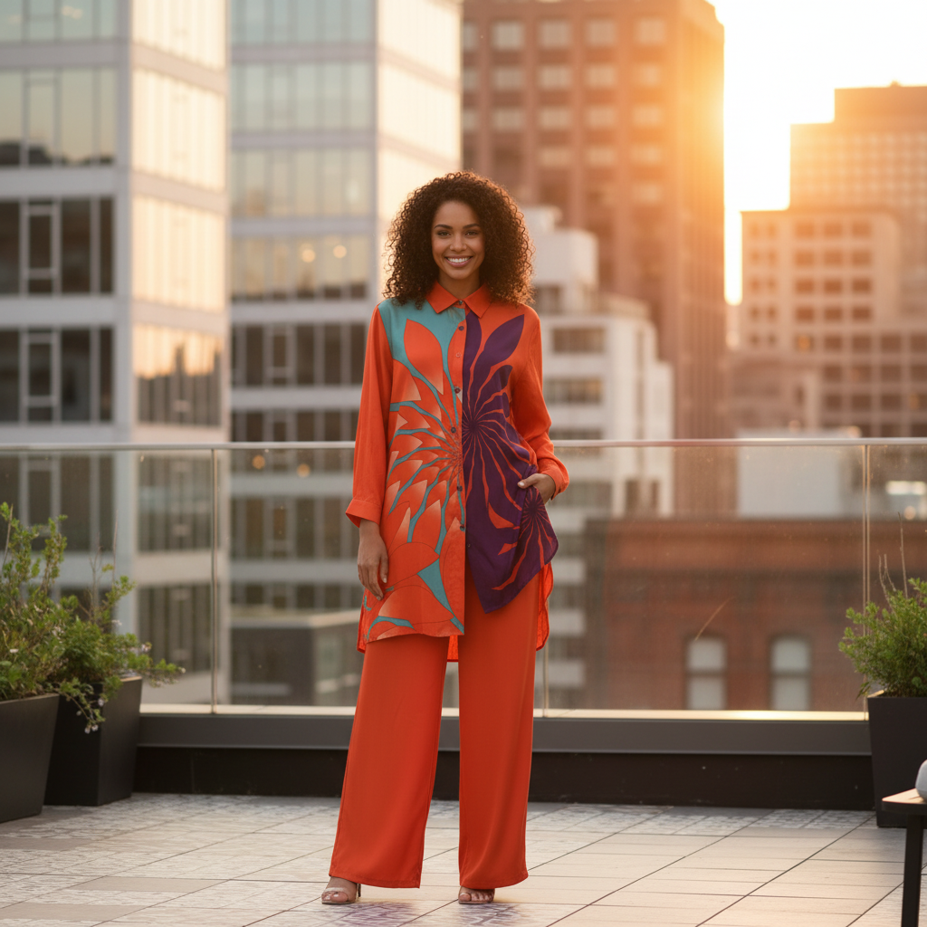 2259 ENSEMBLE SOIE L’ensemble fluide qui fait sensation ! ✨
Laissez-vous séduire par ce duo chemise longue et pantalon au motif floral. Une coupe aérienne, des couleurs vibrantes (orange, violet, turquoise) et un tombé soyeux pour un look chic