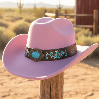 CHAPEAUX de cow-boy style western chic 902 et bohème avec bandeau brodé floral, médaillon central travaillé et finitions premium. l&