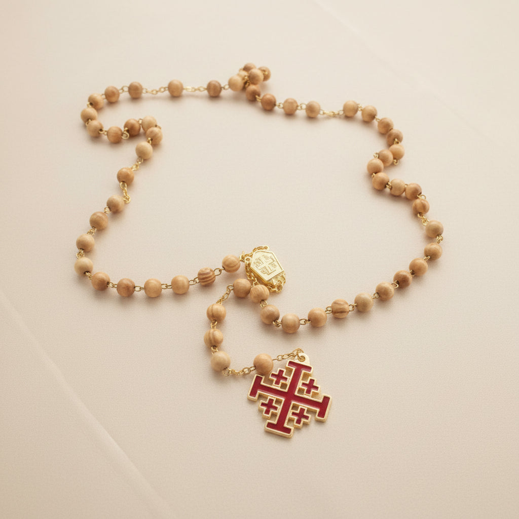 chapelet de terre sainte en perles de bois d&
