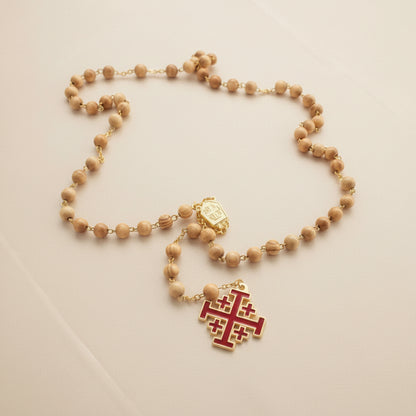 chapelet de terre sainte en perles de bois d&
