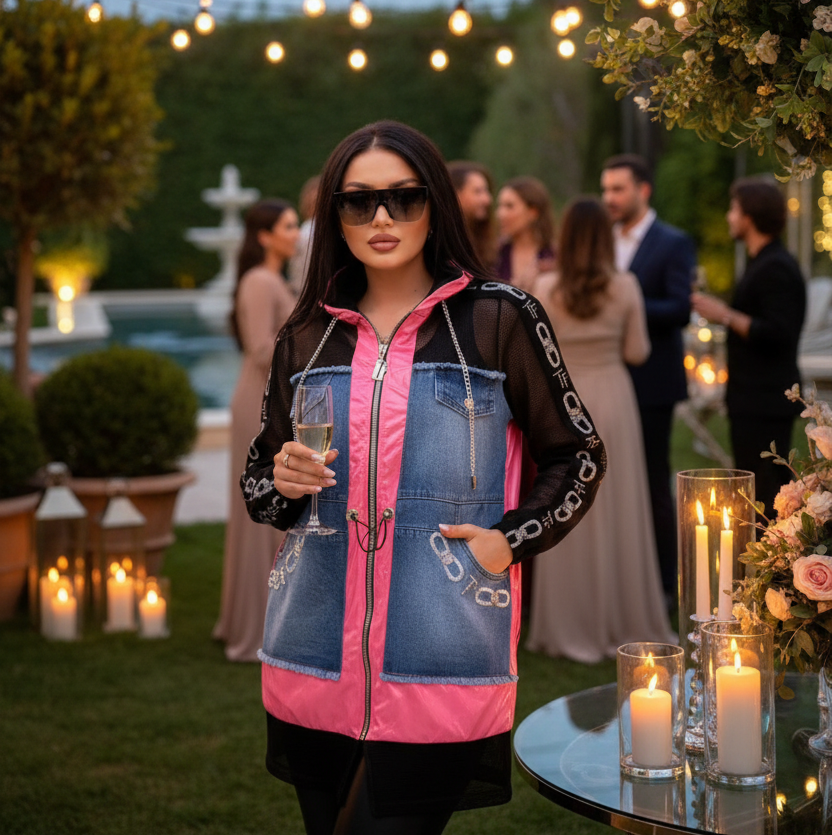 VESTE Longue de Chez TATU 9045 Fermeture zippée pouvant se porter en robe ou en tunique.