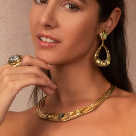NIIKI 1168 ÉNORA BOUCLES D OREILLES HORIZON. ( LABRADORITE ET CRYSTAL)