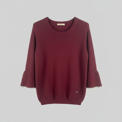 PULL 86036 léger col rond manches volants avec détails de perles pour un style élégant