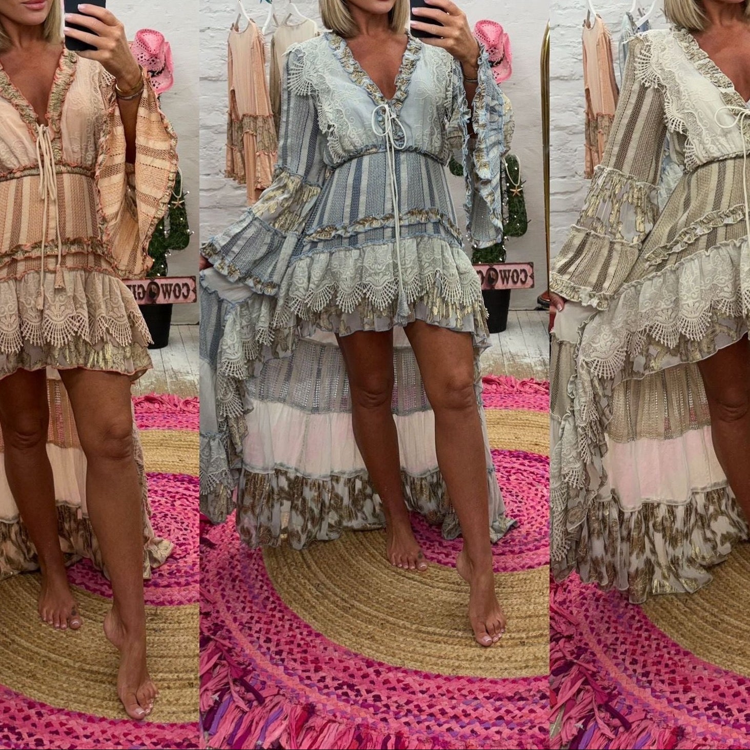ROBE PAP66 BOHÈME : Taille Unique : Coupe asymétrique à volants et dentelle - style hippie chic aérien