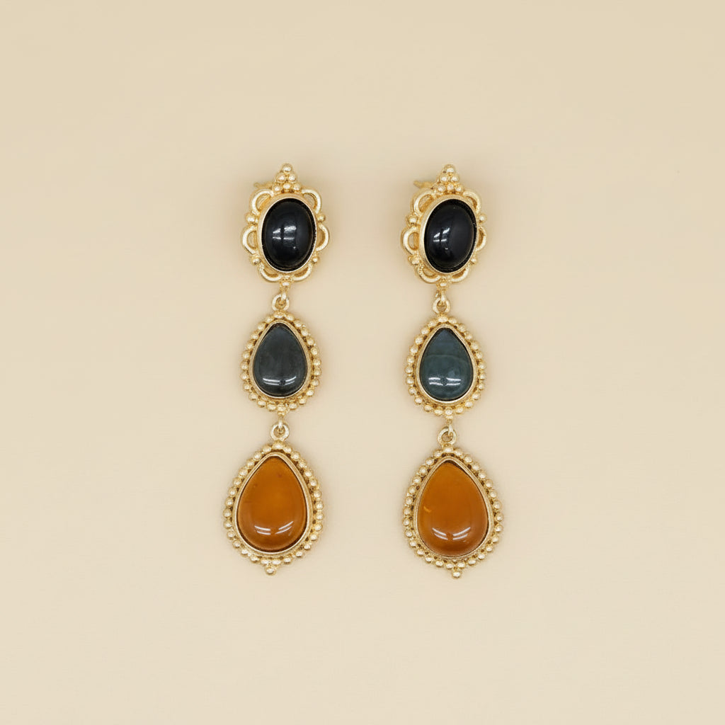 precomande 10 JOUR NIIKI 1418 MESSINA BOUCLES D OREILLES OR/LAITON (LABRADORITE ONYX RÉSINE)