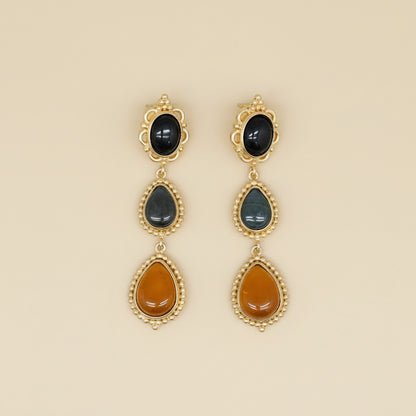 precomande 10 JOUR NIIKI 1418 MESSINA BOUCLES D OREILLES OR/LAITON (LABRADORITE ONYX RÉSINE)