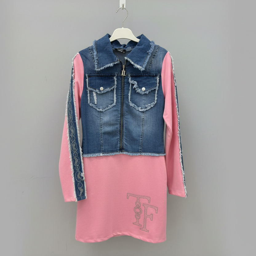 ROBE de Chez TATU 9219 bi matière au style urbain chic, alliant une coupe ajustée flatteuse et des finitions bientravaillées. Une pièce moderne et tendance qui sublime la silhouette et s’adapte aussi bien à une tenue de jour qu’à une sortie élégante.