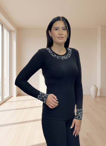 TOP MANCHES LONGUES 20687 Top moulant chic et élégant strass argent