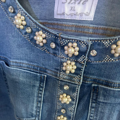 VESTE en jeans 1865 stretch orné de perles et strass : l&