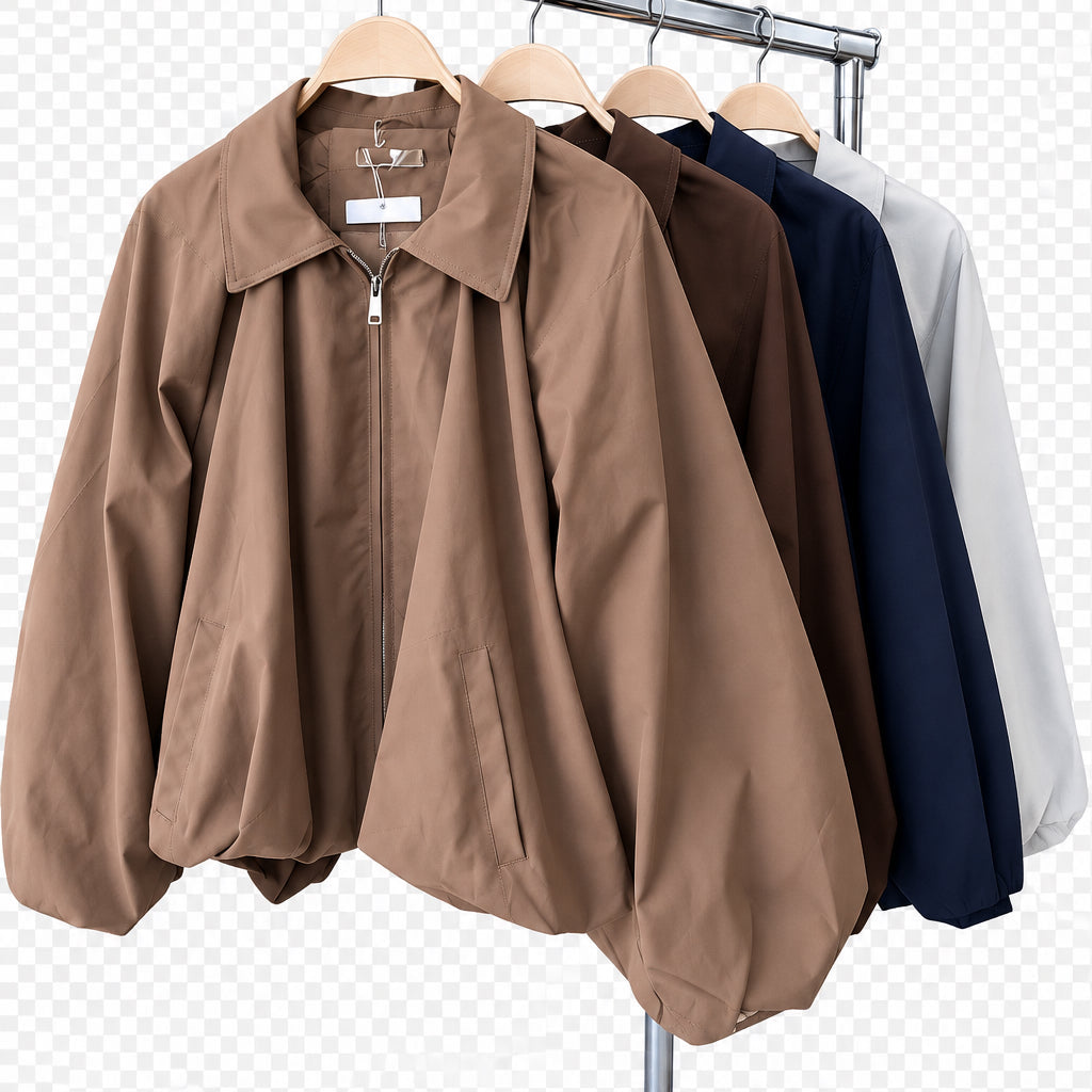 Veste oversize TT38056 – blouson court femme zippé à col rabattu, épaules descendues et manches bouffantes, coloris sobres selon disponibilité pour une tenue de mi-saison