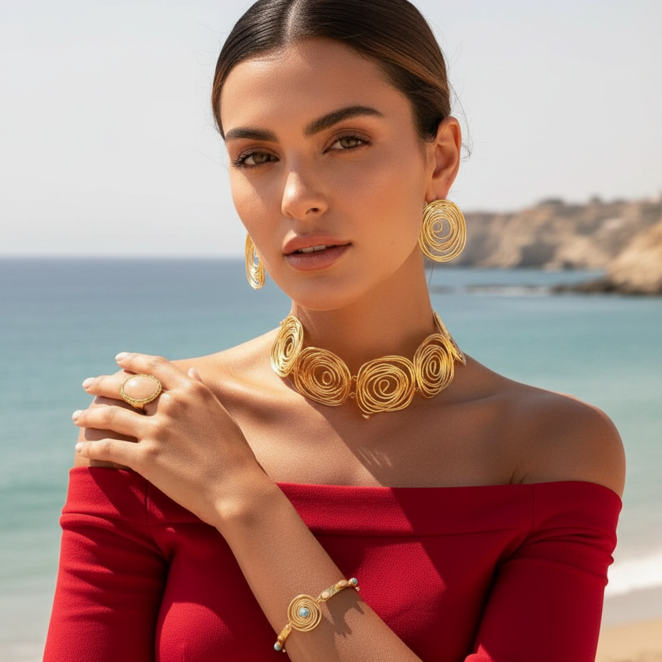 1027 NIIKI collier nuage en laiton recouvert d or (Boucles d’oreilles assorties)