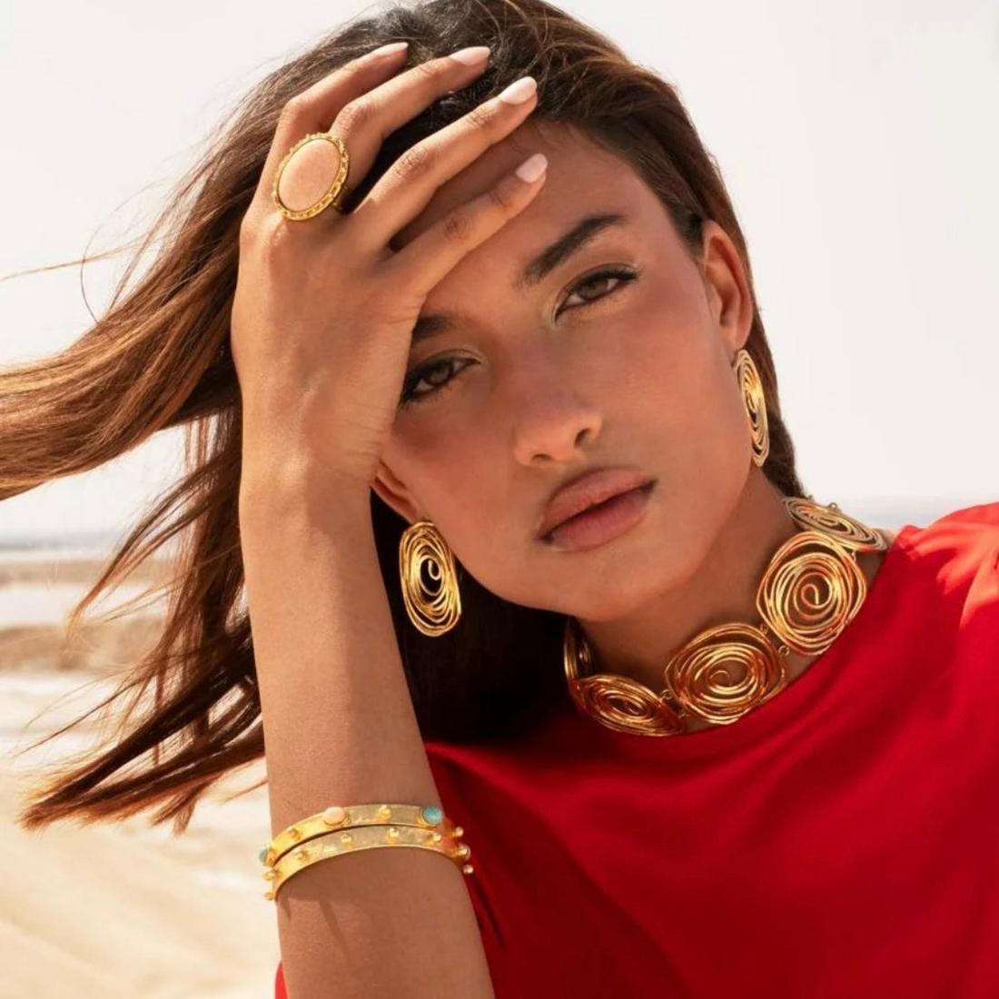 1027 NIIKI collier nuage en laiton recouvert d or (Boucles d’oreilles assorties)