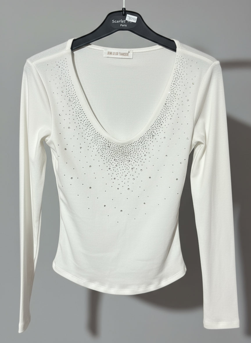 TOP 65458  col V rempli de strass pour look chic et moderne idéal pour occasions spéciales