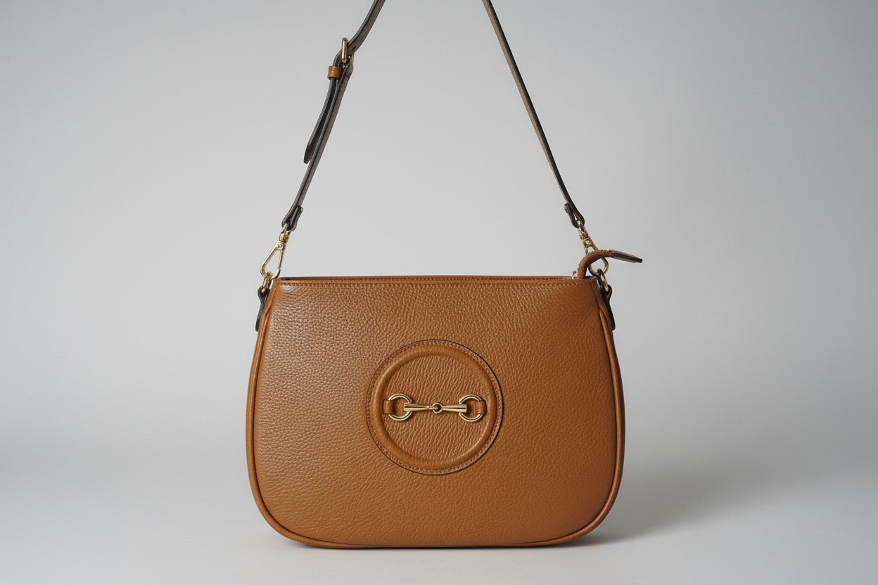 2425 SAC en cuir grainé de luxe avec détail métallique et bandoulière ajustable pour femmes largeur 24 cm hauteur 22 cm et profondeur 6 cm.