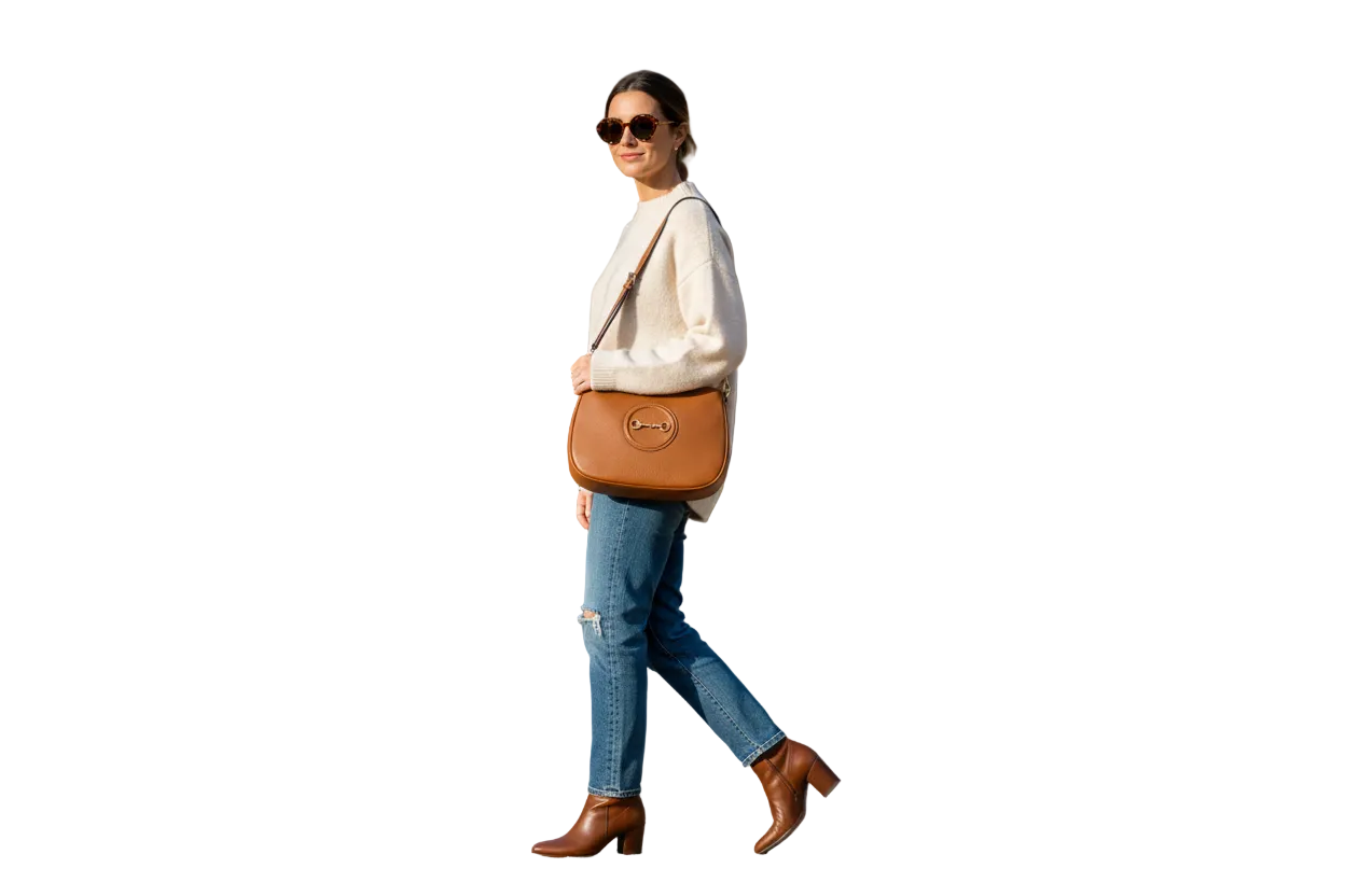 2425 SAC en cuir grainé de luxe avec détail métallique et bandoulière ajustable pour femmes largeur 24 cm hauteur 22 cm et profondeur 6 cm.