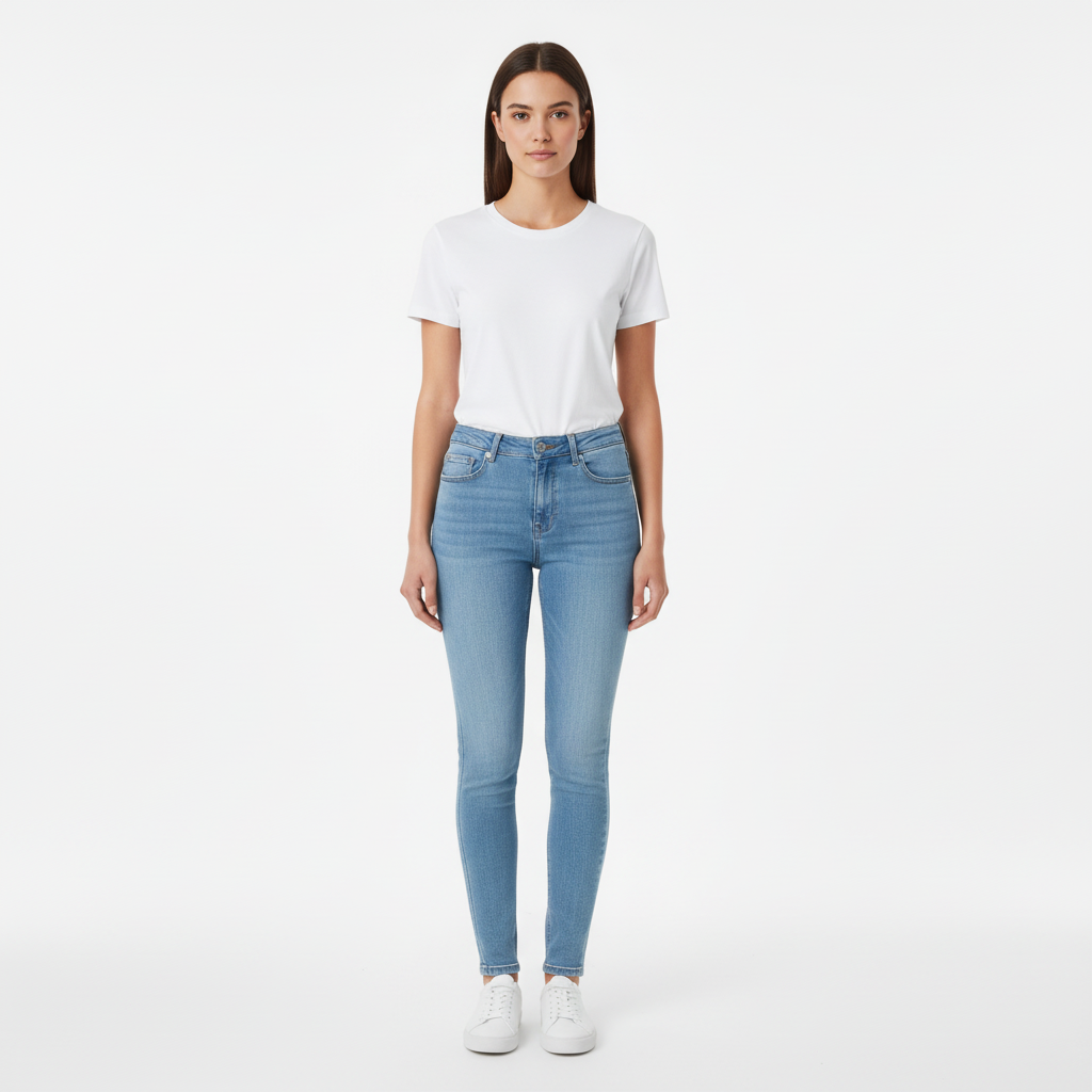 JEANS G70Y Coupe skinny femme bleu clair délavé - coupe slim ajustée, taille haute confortable &amp; stretch - pantalon denim casual tendance été - silhouette élancée &amp; matière souple premium - idéal look quotidien ou sortie chic