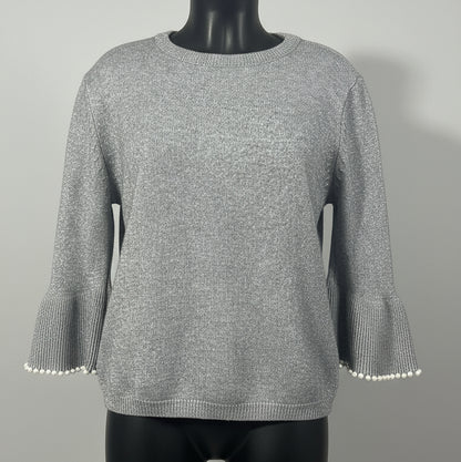 PULL 86036 léger col rond manches volants avec détails de perles pour un style élégant