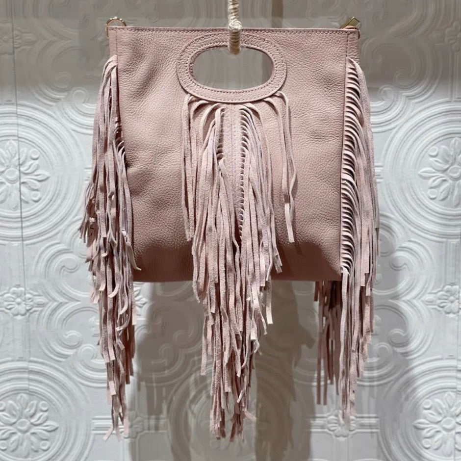 SAC EN CUIR 802 avec franges en cuir grainé véritable à franges bohème chic - porté main ou épaule - finition artisanale style vintage - accessoire tendance mode festival -