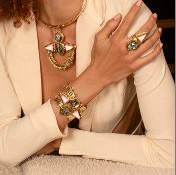 NIIKI 957 CALEDONIA BAGUE(CRYSTAUX ROSE ET ABALONE )