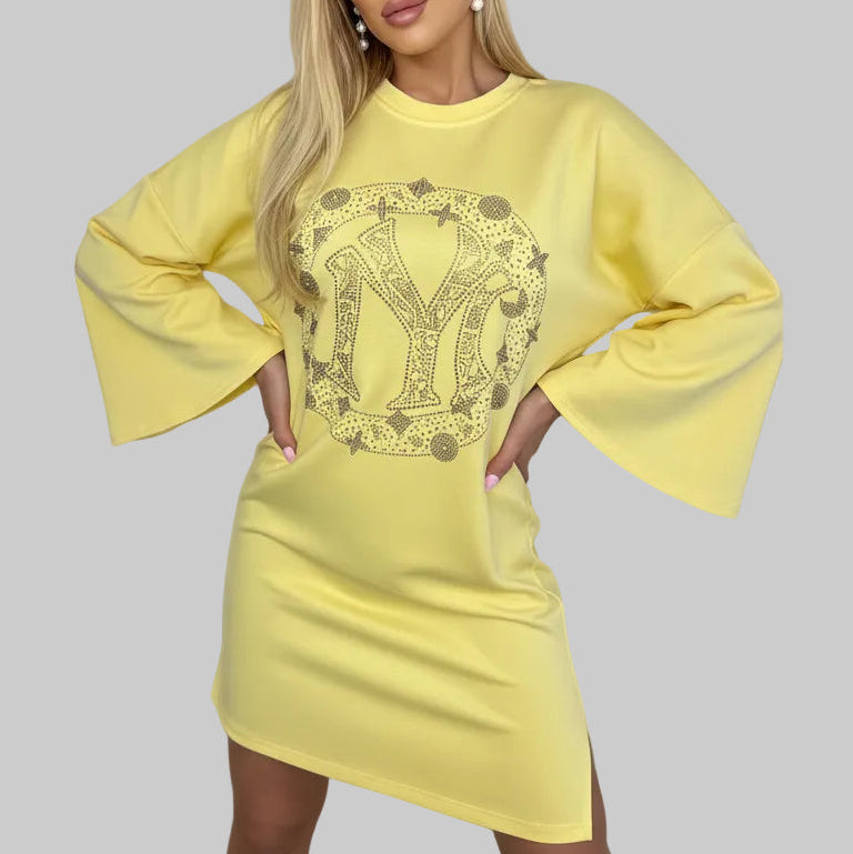 PAPARAZZI 109 Robe courte jaune soleil à motifs en Strass baroques et fleurs, Taille Unique,  robe d&