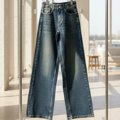 960 jeans taille haute coupe droite avec strass