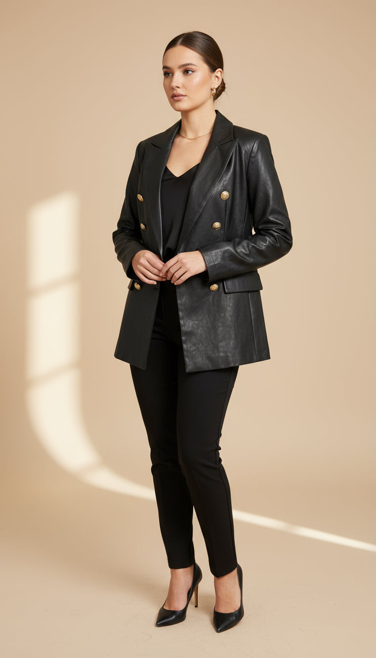 2738 Veste blazer similicuir 100% polyester