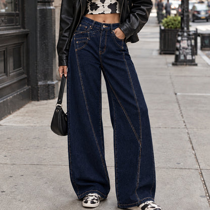 Jean asymétrique YW1668 – jean balloon femme en denim délavé avec taille haute croisée à boutons et jambes larges arrondies, style streetwear chic pour le quotidien