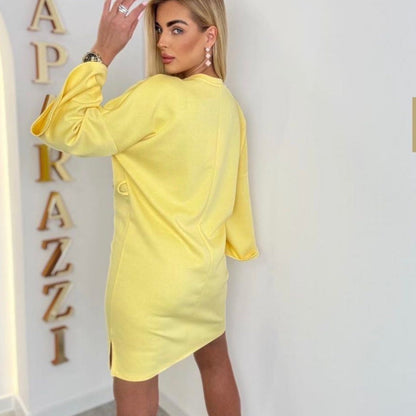 PAPARAZZI 109 Robe courte jaune soleil à motifs en Strass baroques et fleurs, Taille Unique,  robe d&