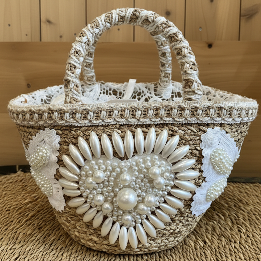 style bohème et romantique mon petit panier de cœur douceur de paille et de perles l&