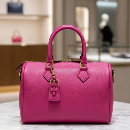 SAC ROND 2728  en cuir grainé deux anses pour porter à la main et une bandoulière pour porter à l épaule