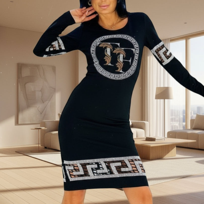POPUP 7221  TATU ROBE NOIR OU BEIGE STRASS