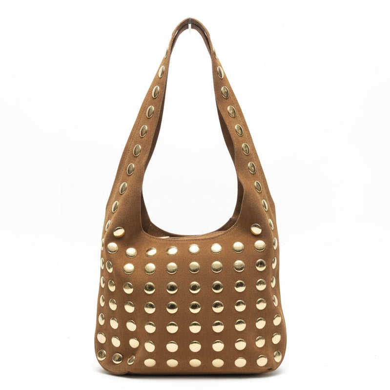 SAC 814 en daim très souple tout clouté sur l avant et sur la anse (40cm de large 20cm de haut)