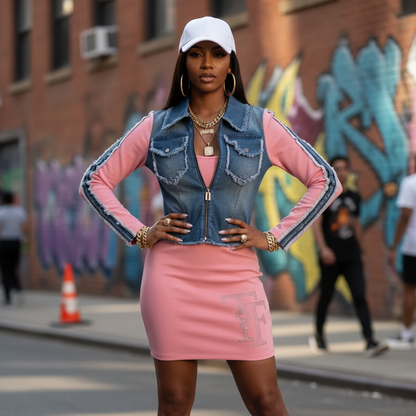 ROBE de Chez TATU 9219 bi matière au style urbain chic, alliant une coupe ajustée flatteuse et des finitions bientravaillées. Une pièce moderne et tendance qui sublime la silhouette et s’adapte aussi bien à une tenue de jour qu’à une sortie élégante.