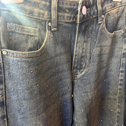 960 jeans taille haute coupe droite avec strass