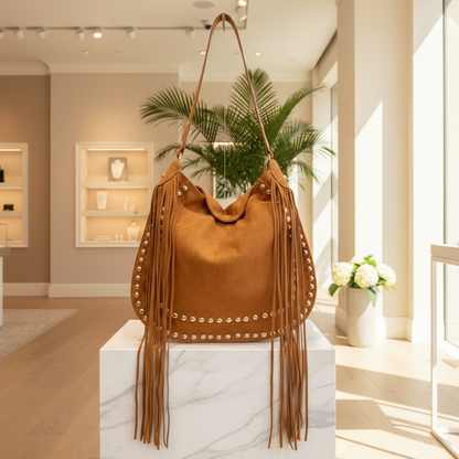 SAC A MAIN 6777 avec des franges esprit bohême chic  avec franges iconiques et détails cloutés dorés l’accessoire indispensable au look vintage et audacieux pour sublimer toutes vos tenues  avec élégance et caractère Taille40cmL/35cmH