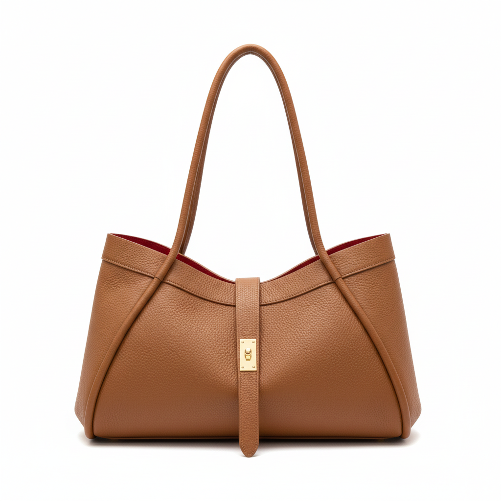 SAC A MAIN 5934 L’élégance intemporelle ces  sacs présentent un design radicalement différent : un cuir grainé, une forme trapèze souple, une fermeture par bride centrale avec un fermoir rotatif métallique et un intérieur contrasté    42cmL/24cmH/18cmP