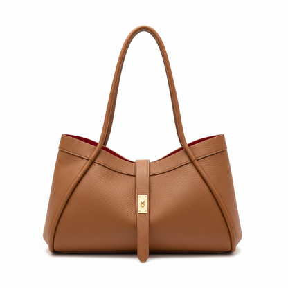 SAC A MAIN 5934 L’élégance intemporelle ces  sacs présentent un design radicalement différent : un cuir grainé, une forme trapèze souple, une fermeture par bride centrale avec un fermoir rotatif métallique et un intérieur contrasté    42cmL/24cmH/18cmP