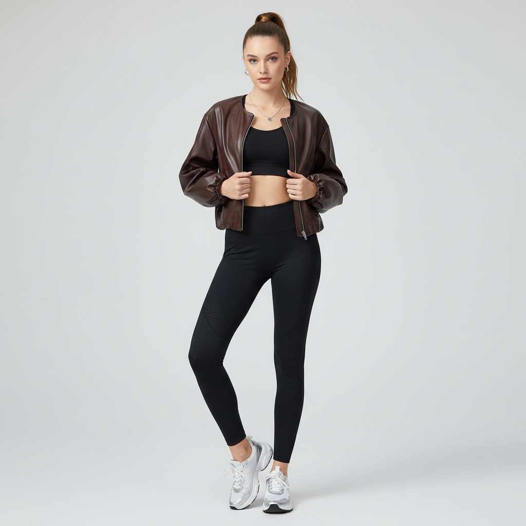 8612 Blouson forme boule en similicuir de très haute qualité élastique à la taille et aux manches avec fermeture éclair