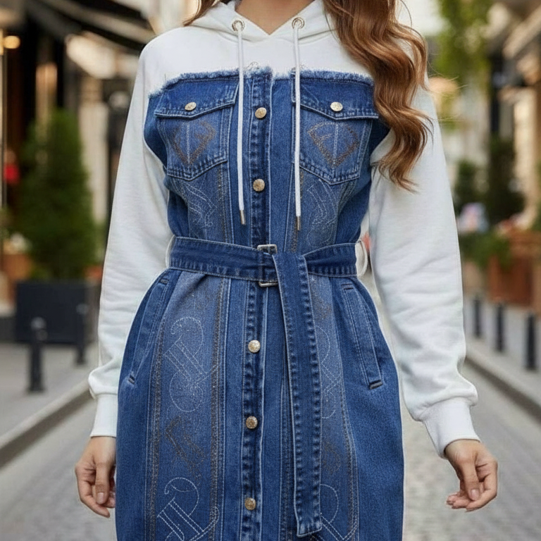 9233 TATU Robe Bi-matières Coton Élasthanne avec Capuche Confort Optimal pour Usage Quotidien Style Moderne