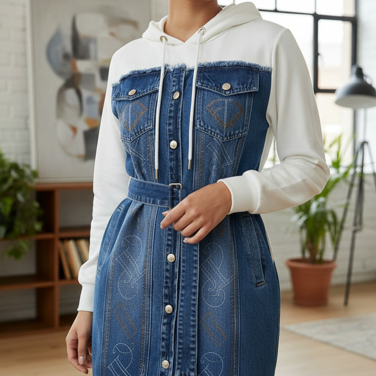 TATU 9233 ROBE Bi matières Coton Élasthanne avec Capuche Confort Optimal pour Usage Quotidien Style Moderne