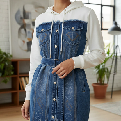 TATU 9233 ROBE Bi matières Coton Élasthanne avec Capuche Confort Optimal pour Usage Quotidien Style Moderne