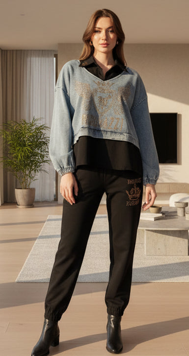 POPUP 3341 PAPARAZZI  ENSEMBLE PANTALON SWEAT HAUT JEANS