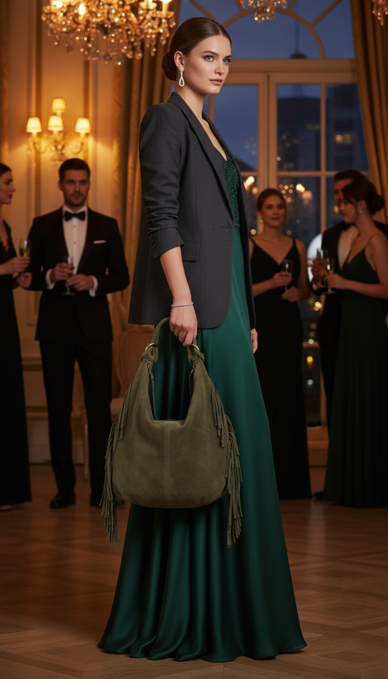 Sac EN DAIM à Franges en KAKIE pour Femme Style Bohème Chic avec Poignée Robuste Idéal pour Courses et Sorties